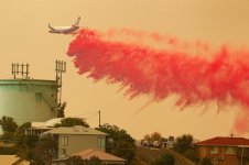 A water-bombing plane drops fire retardant on a bushfire in Harrington, 335km north east of Sydn.jpg