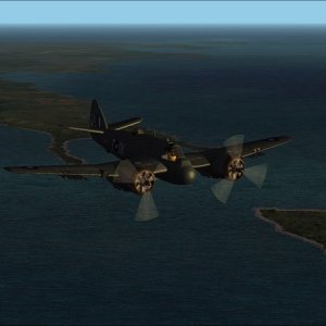 Flying north west from the northern tip of Miyako-Jima past the island of Ikema-Shima.