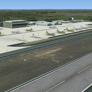 Apron view showing C-17 and C-130 aircraft parked